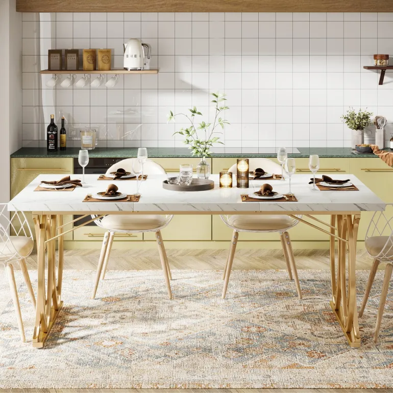 Best Sale Tribesigns 63" Modern Dining Table with Faux Marble Tabletop for 4-6 People