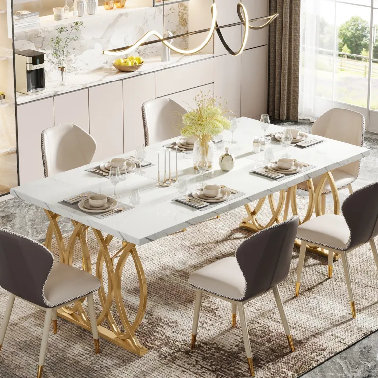 Best Sale Tribesigns 63" Modern Dining Table with Faux Marble Tabletop for 4-6 People
