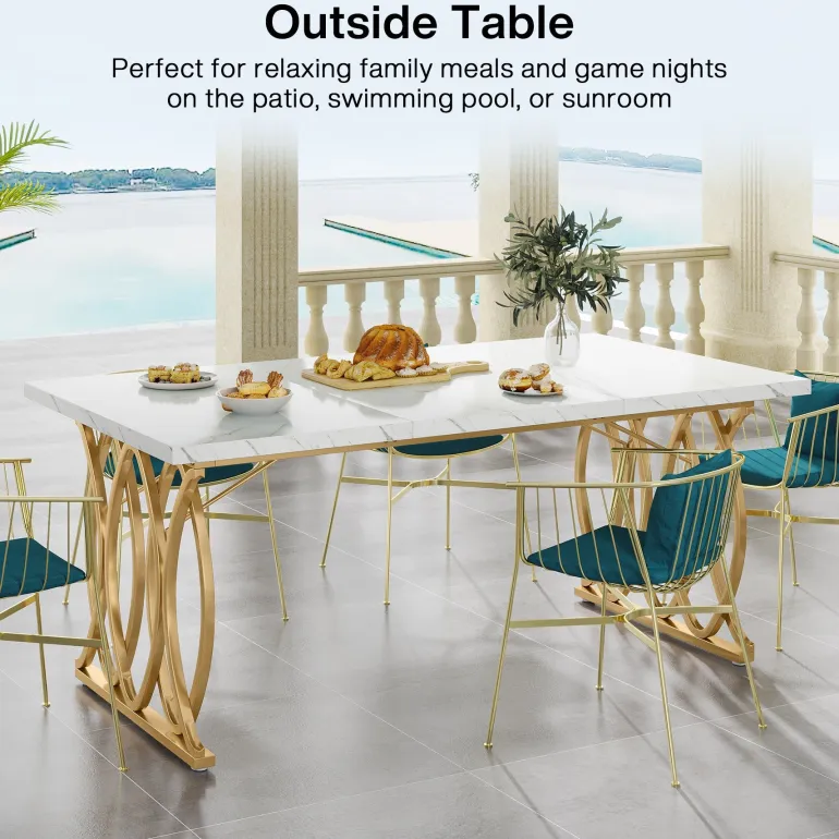Best Sale Tribesigns 63" Modern Dining Table with Faux Marble Tabletop for 4-6 People