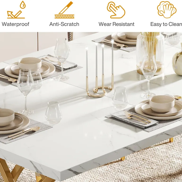 Best Sale Tribesigns 63" Modern Dining Table with Faux Marble Tabletop for 4-6 People