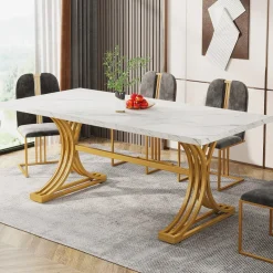 Best Sale Tribesigns 63'' Modern Dining Table with Faux Marble Tabletop & Metal Legs