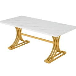 Best Sale Tribesigns 63'' Modern Dining Table with Faux Marble Tabletop & Metal Legs