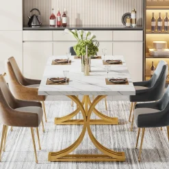 Best Sale Tribesigns 63'' Modern Dining Table with Faux Marble Tabletop & Metal Legs