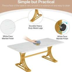 Best Sale Tribesigns 63'' Modern Dining Table with Faux Marble Tabletop & Metal Legs