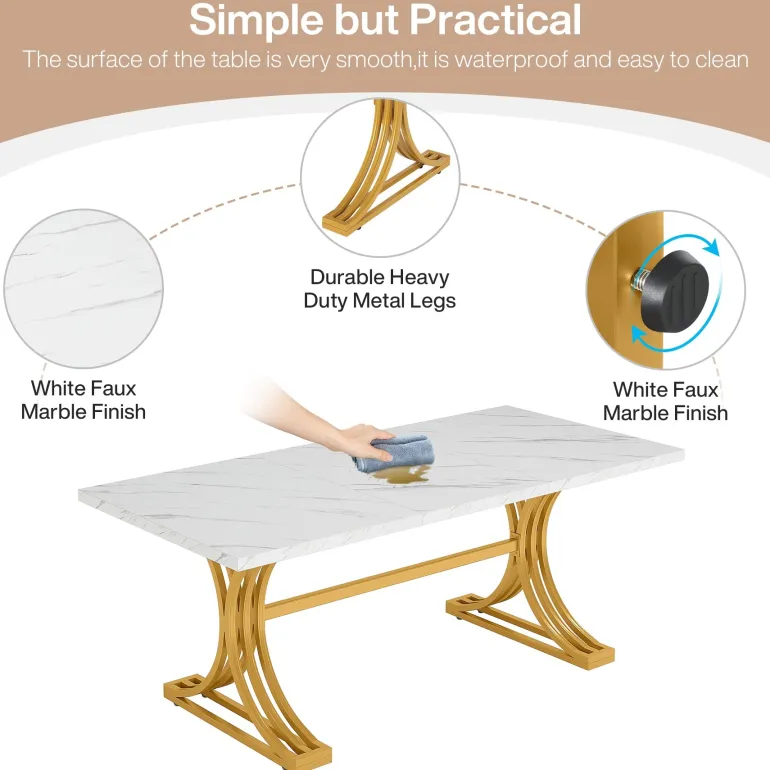 Best Sale Tribesigns 63'' Modern Dining Table with Faux Marble Tabletop & Metal Legs