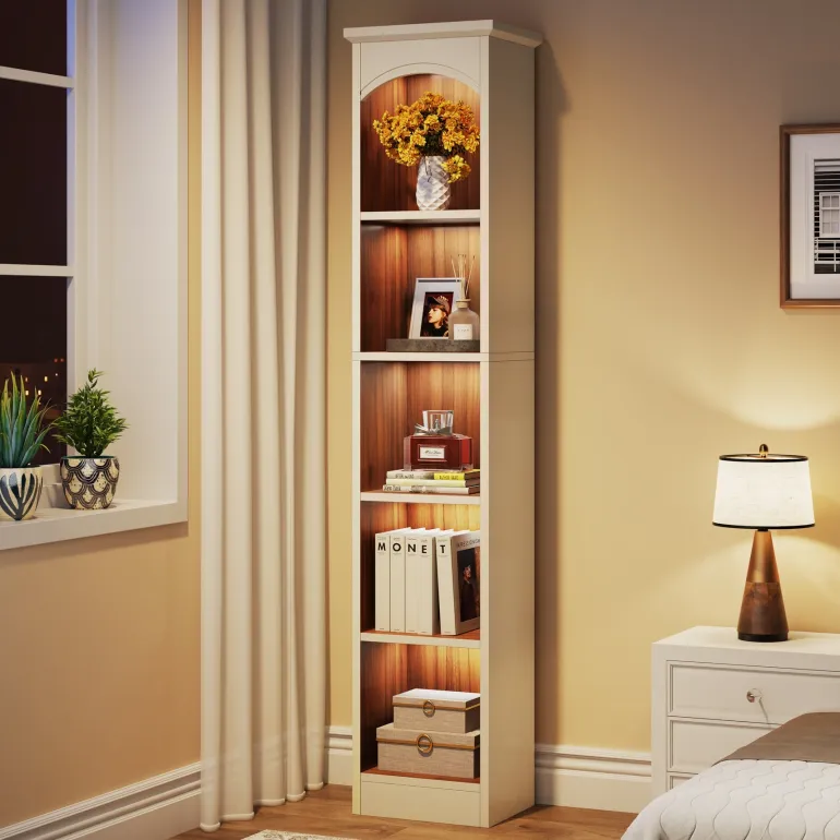 New Tribesigns 70.9" Narrow Bookcase, 5-Tier Cube Bookshelf Display Rack with Storage