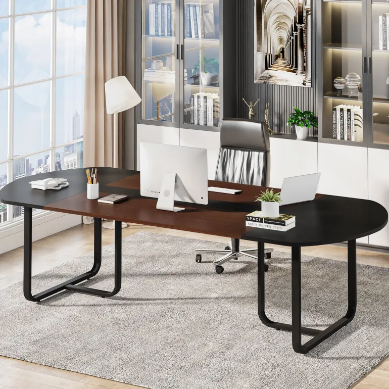Hot Tribesigns 70.86" Oval Executive Desk, Modern Computer Meeting Table for Home Office