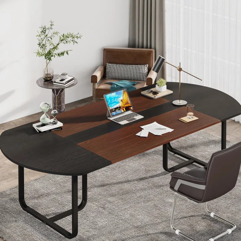 Hot Tribesigns 70.86" Oval Executive Desk, Modern Computer Meeting Table for Home Office