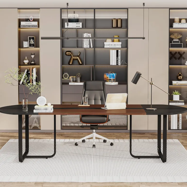 Hot Tribesigns 70.86" Oval Executive Desk, Modern Computer Meeting Table for Home Office