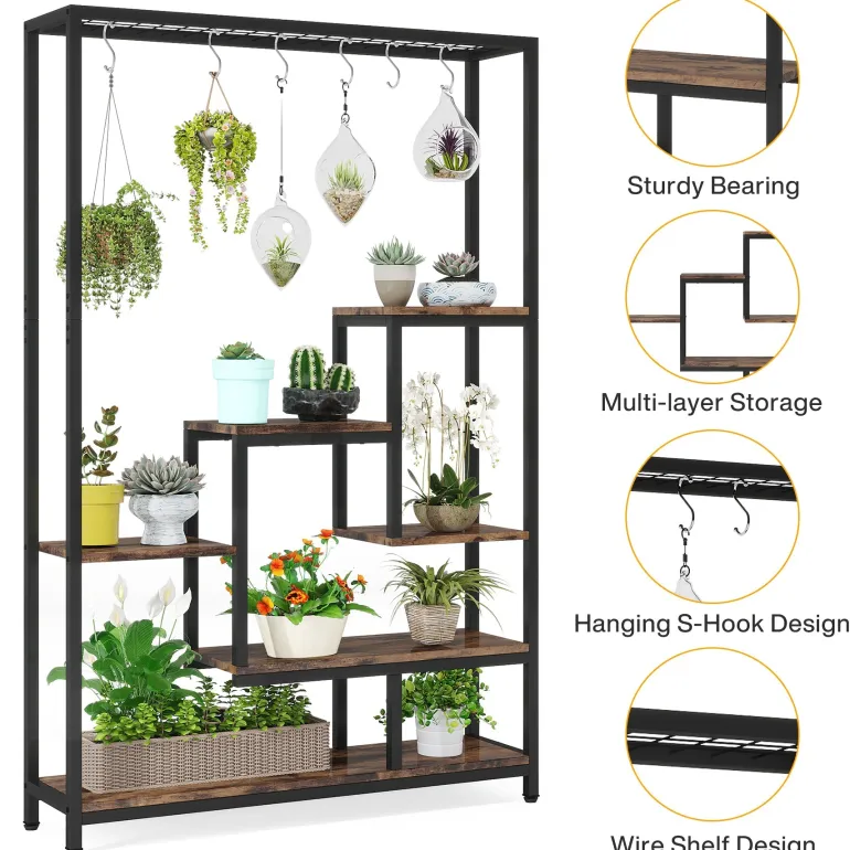Flash Sale Tribesigns 70.9" Plant Stand, Large Flower Bonsai Shelf with 6 S Hanging Hooks