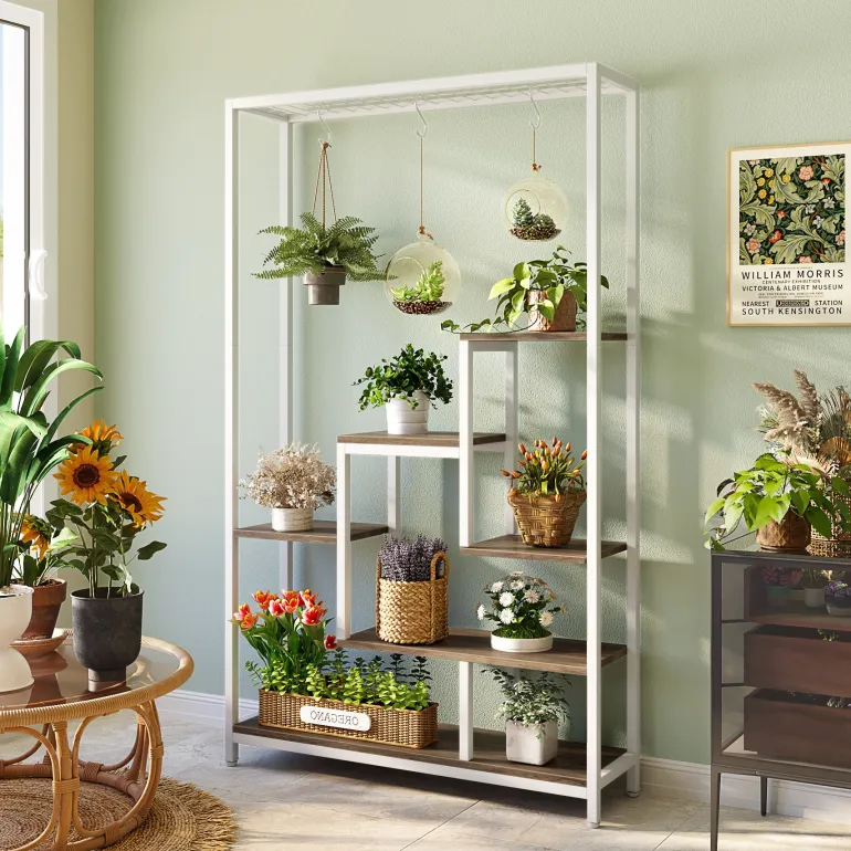Flash Sale Tribesigns 70.9" Plant Stand, Large Flower Bonsai Shelf with 6 S Hanging Hooks