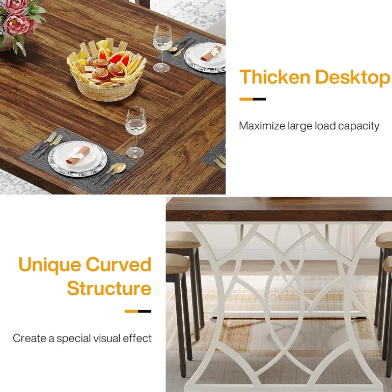 Clearance Tribesigns 63" Rectangular Dining Table with Wooden Tabletop for 6 People