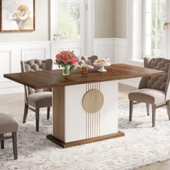 Best Tribesigns 55" Rectangular Dining Table, Farmhouse Wood Kitchen Table for 4 to 6 People