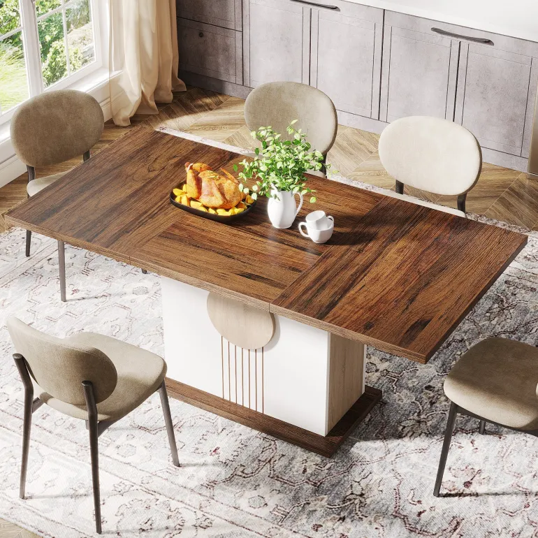 Best Tribesigns 55" Rectangular Dining Table, Farmhouse Wood Kitchen Table for 4 to 6 People