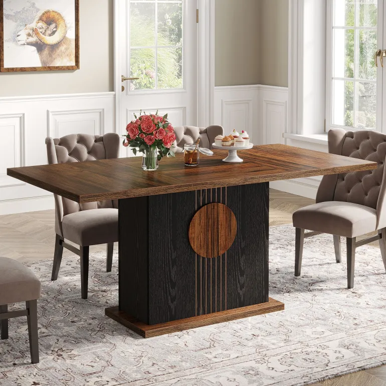 Best Tribesigns 55" Rectangular Dining Table, Farmhouse Wood Kitchen Table for 4 to 6 People