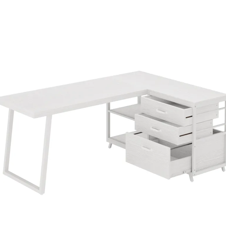 Best Sale Tribesigns 53" Reversible L-Shaped Computer Desk With 3 Drawers & Shelves