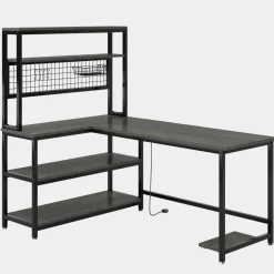 Cheap Tribesigns 55" Reversible L-Shaped Desk with Wireless Charging & Shelves