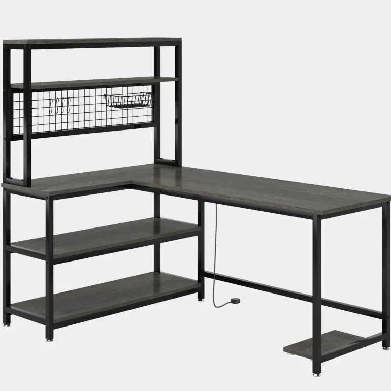 Cheap Tribesigns 55" Reversible L-Shaped Desk with Wireless Charging & Shelves