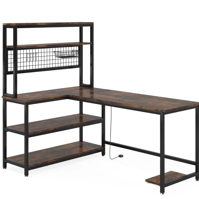 Cheap Tribesigns 55" Reversible L-Shaped Desk with Wireless Charging & Shelves
