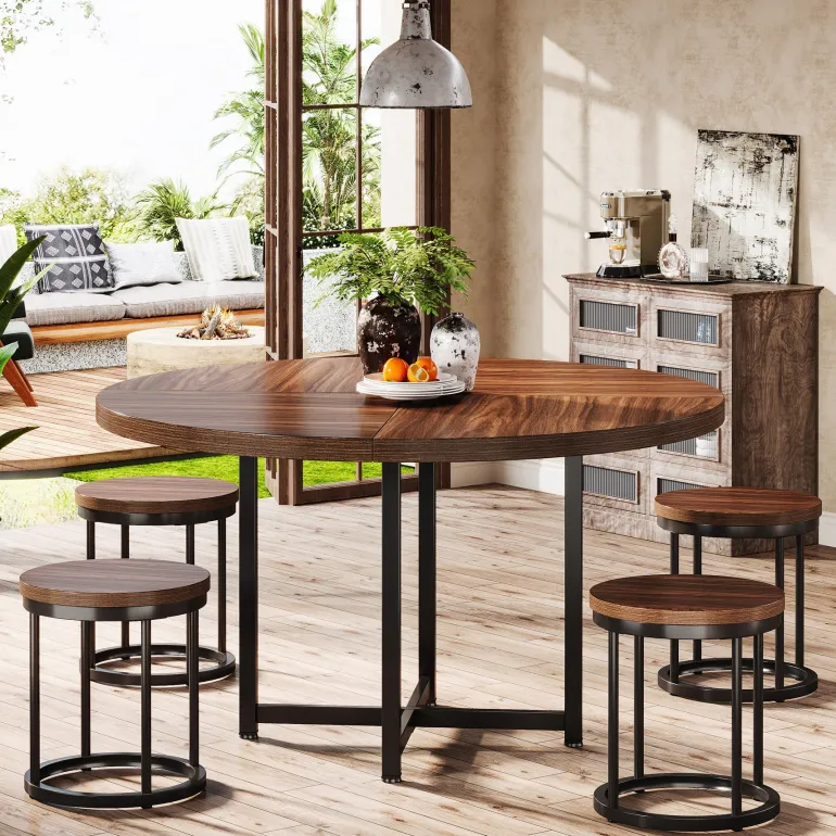 Online Tribesigns 47" Round Dining Table, 5 - Piece Kitchen Dinner Table Chairs Set