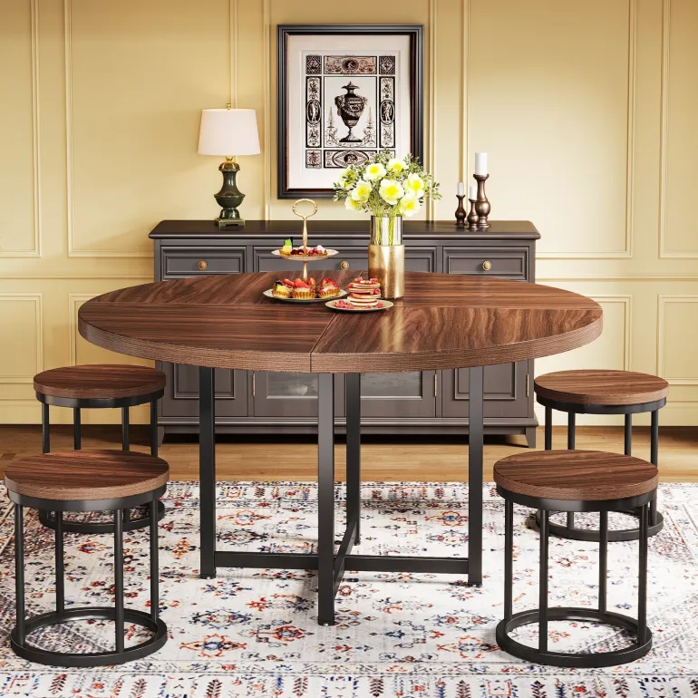 Online Tribesigns 47" Round Dining Table, 5 - Piece Kitchen Dinner Table Chairs Set