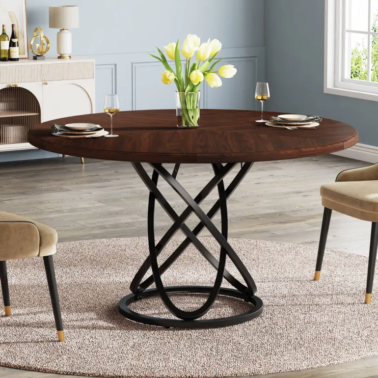 Best Tribesigns 47" Round Dining Table, Dinner Kitchen Table with Metal Base