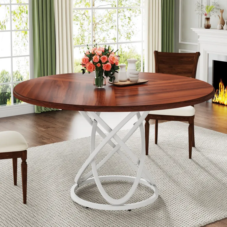 Best Tribesigns 47" Round Dining Table, Dinner Kitchen Table with Metal Base