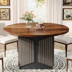 Online Tribesigns 47" Round Dining Table, Farmhouse Kitchen Table for 4-6 People