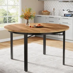 Fashion Tribesigns 46" Round Dining Table, Farmhouse Kitchen Table Dinner Table for 4 - 6 People