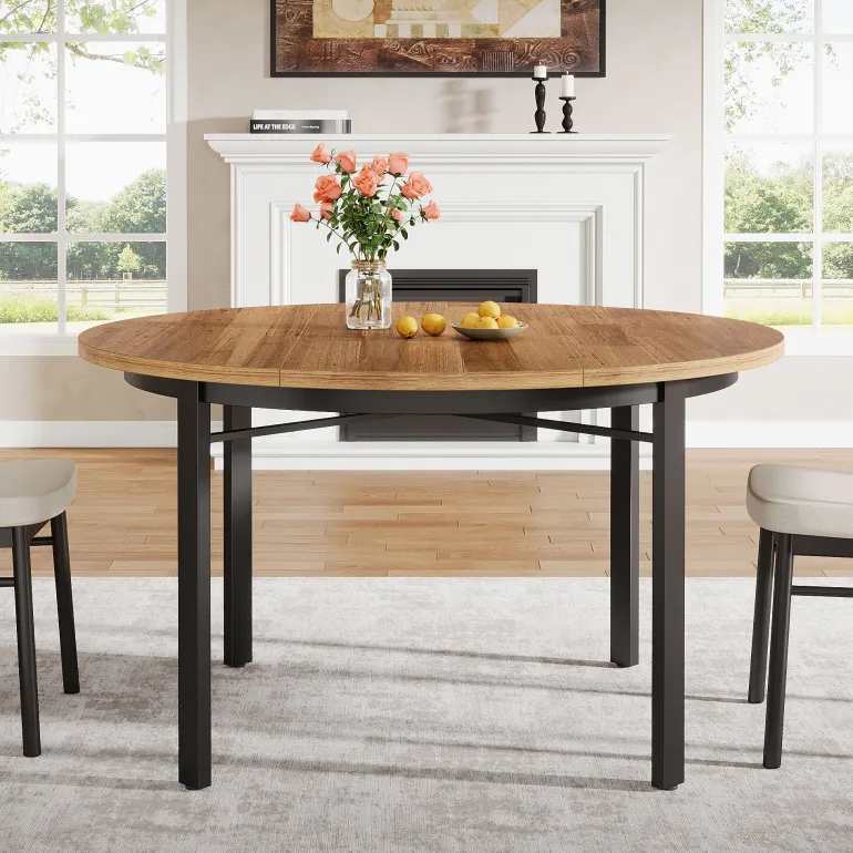 Fashion Tribesigns 46" Round Dining Table, Farmhouse Kitchen Table Dinner Table for 4 - 6 People
