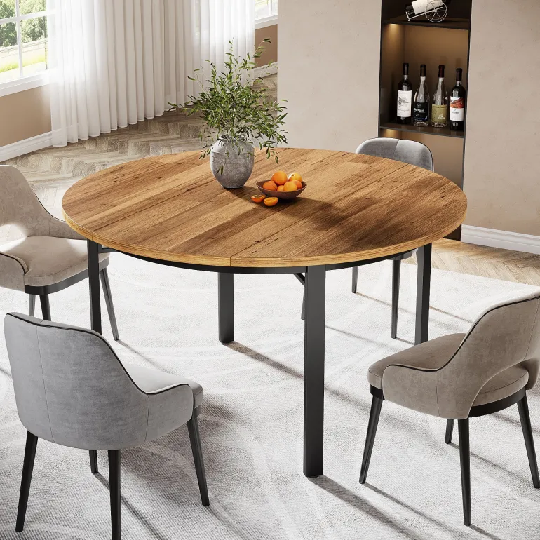 Fashion Tribesigns 46" Round Dining Table, Farmhouse Kitchen Table Dinner Table for 4 - 6 People