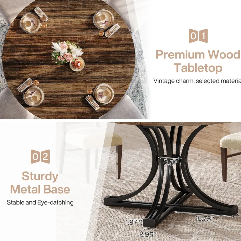 Clearance Tribesigns 47" Round Dining Table, Farmhouse Kitchen Table for 4 - 6 People