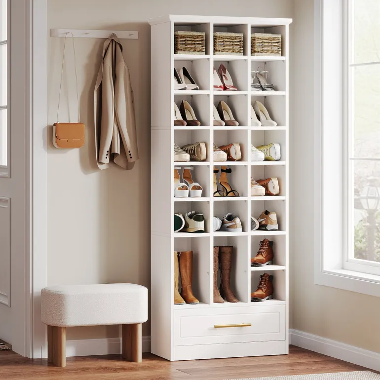 Sale Tribesigns 71" Shoe Rack, Freestanding Wooden 9-Tier Shoe Storage Cabinet
