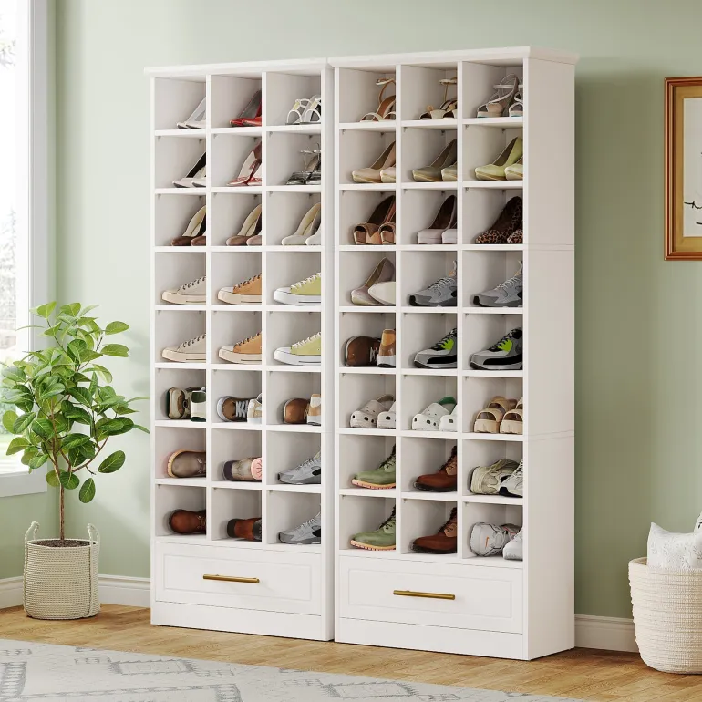 Sale Tribesigns 71" Shoe Rack, Freestanding Wooden 9-Tier Shoe Storage Cabinet