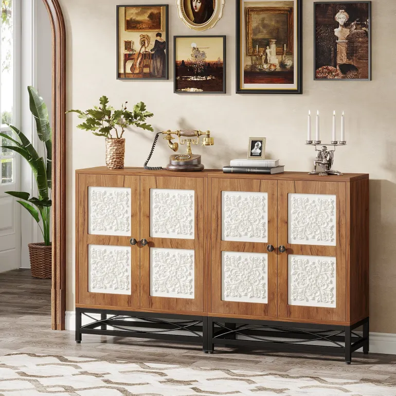Cheap Tribesigns 59" Sideboard Buffet Cabinet with Storage Shelves and Carved Design Doors