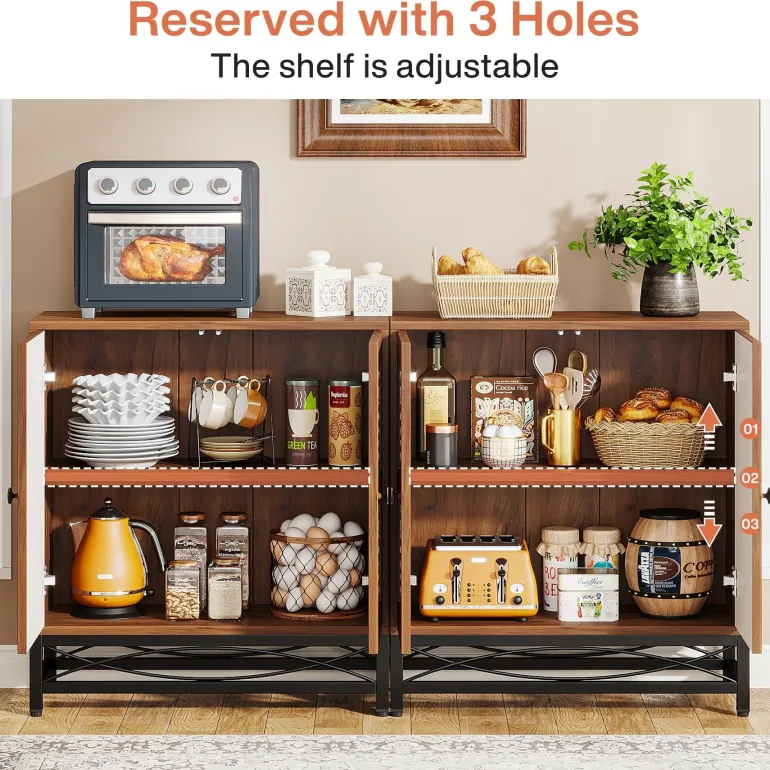 Cheap Tribesigns 59" Sideboard Buffet Cabinet with Storage Shelves and Carved Design Doors
