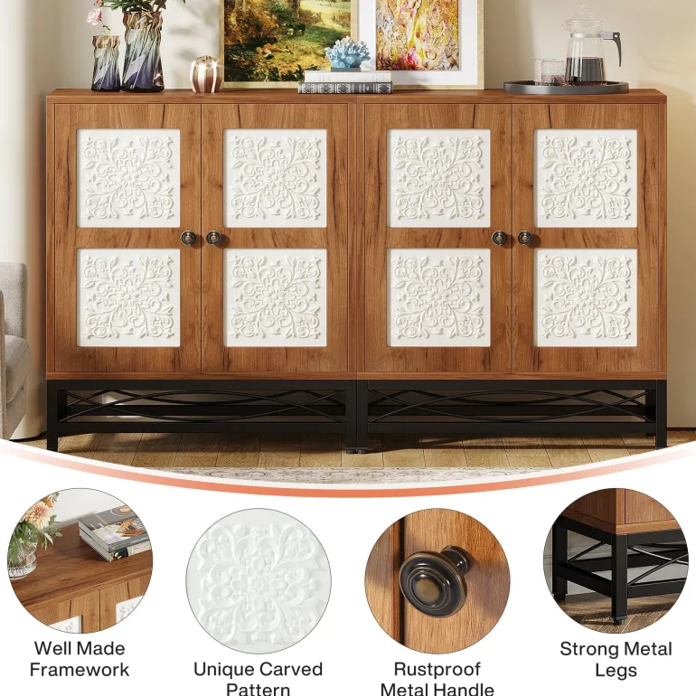 Cheap Tribesigns 59" Sideboard Buffet Cabinet with Storage Shelves and Carved Design Doors