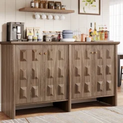 Fashion Tribesigns 59" Sideboard Buffet, Console Cabinet Credenzas Coffee Bar Cabinet with Adjustable Shelf