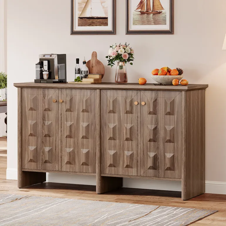 Fashion Tribesigns 59" Sideboard Buffet, Console Cabinet Credenzas Coffee Bar Cabinet with Adjustable Shelf
