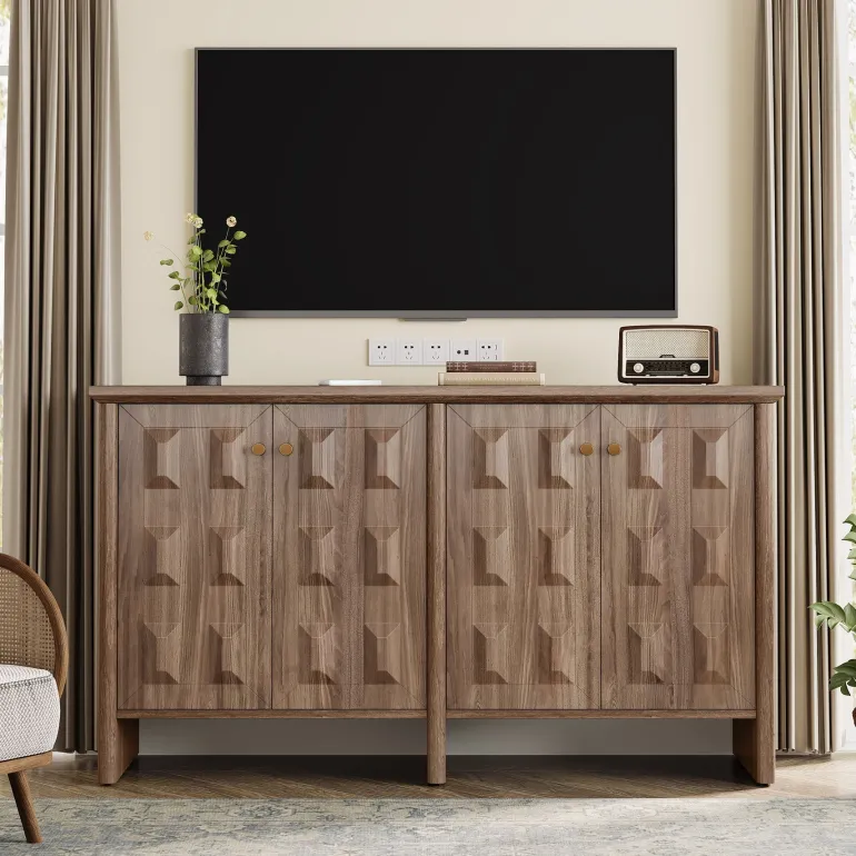 Fashion Tribesigns 59" Sideboard Buffet, Console Cabinet Credenzas Coffee Bar Cabinet with Adjustable Shelf