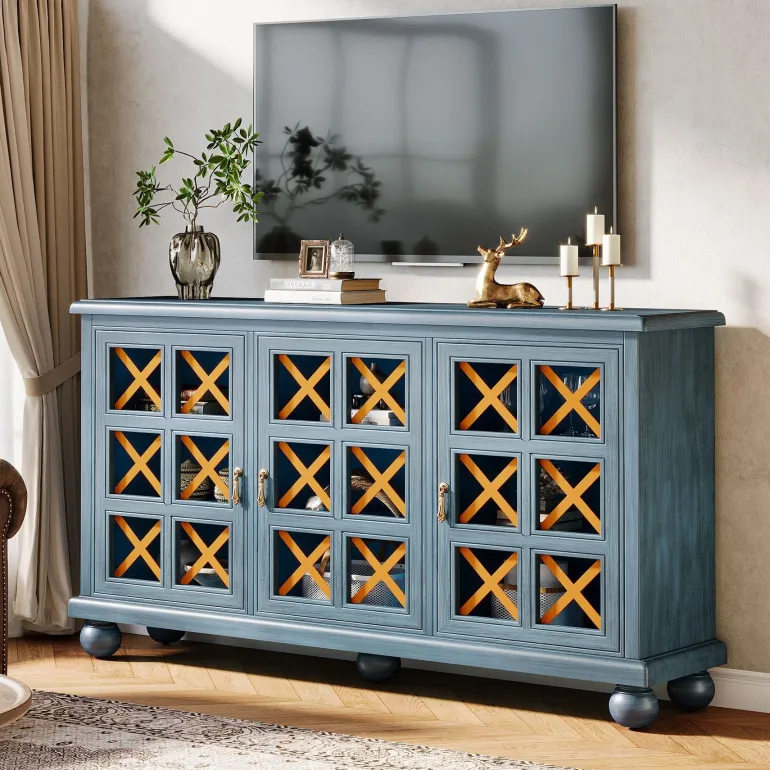 Best Tribesigns 55" Sideboard Buffet, Farmhouse 3 - Doors Buffet Cabinet Credenza