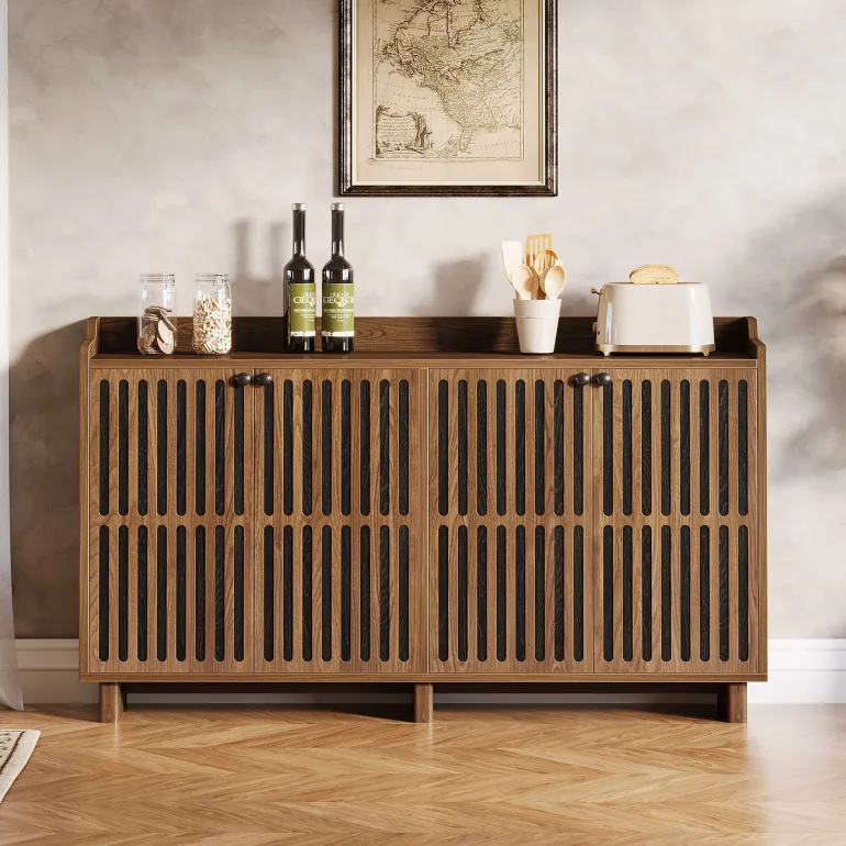 Fashion Tribesigns 55" Sideboard Buffet, Farmhouse Storage Cabinet Credenzas with Adjustable Shelves
