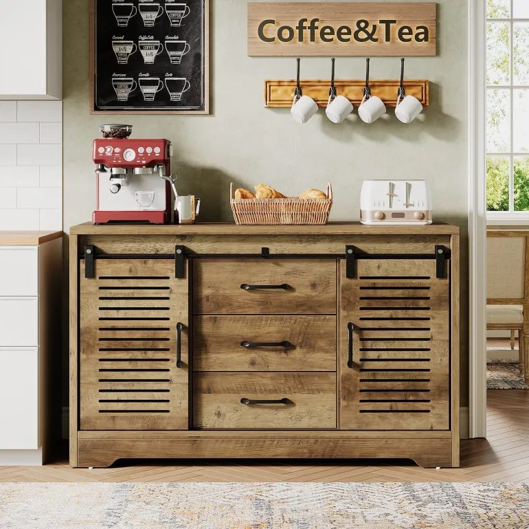 Shop Tribesigns 47" Sideboard Buffet, Farmhouse Buffet Cabinet With Sliding Doors & Adjustable Shelves