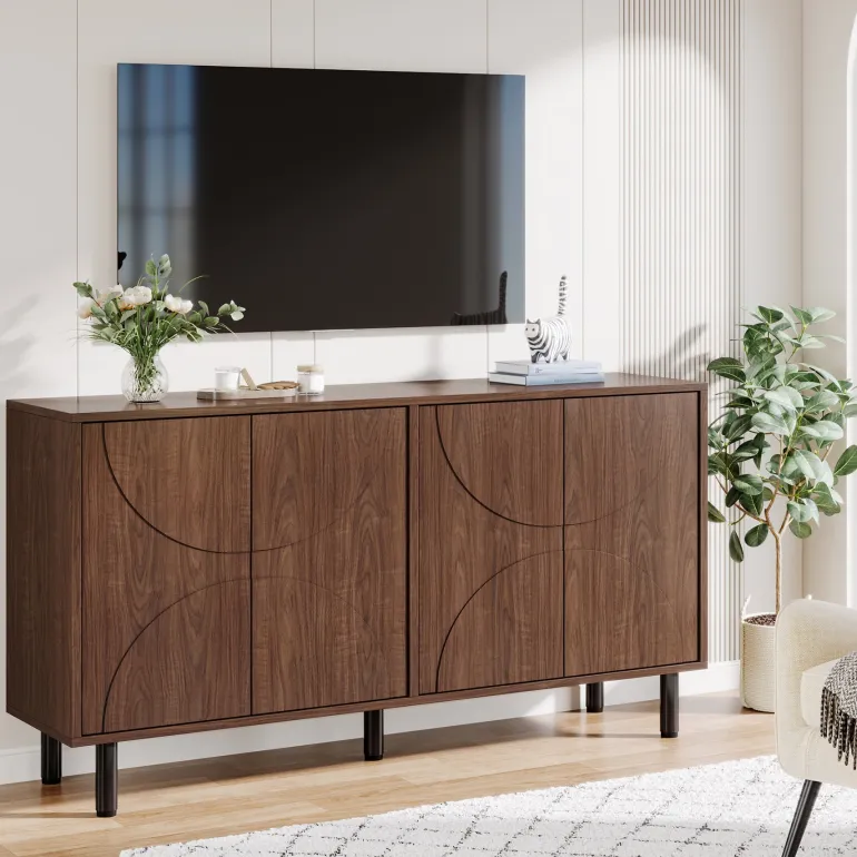 Cheap Tribesigns 55.1" Sideboard Buffet, Kitchen Sideboard Storage Cabinet with 4 Doors