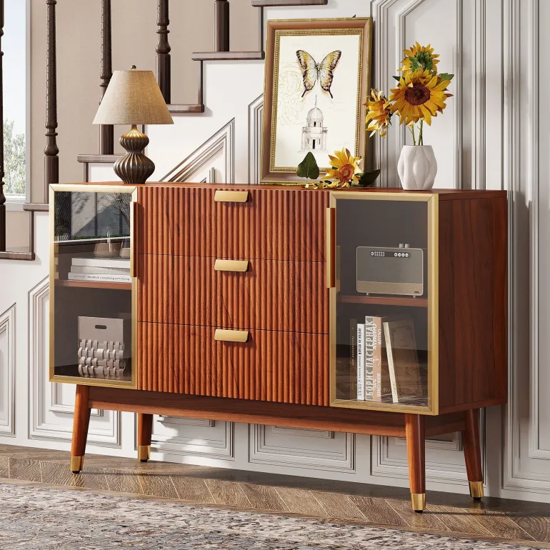 Sale Tribesigns 55" Sideboard Buffet, Mid - Century Buffet Storage Cabinet with 3 Drawers