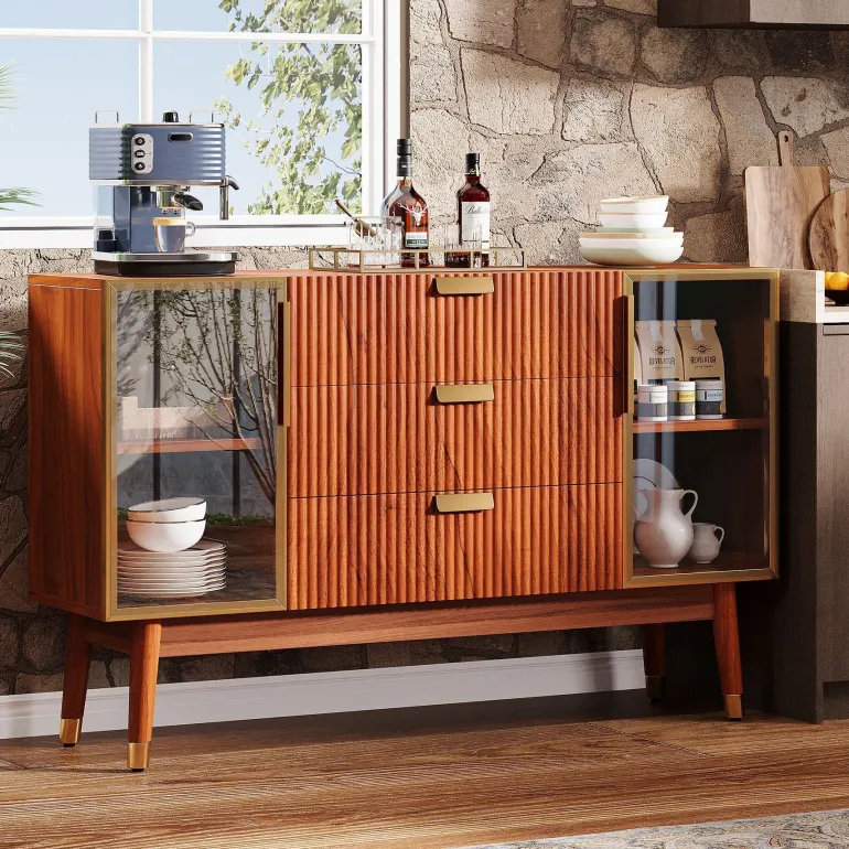 Sale Tribesigns 55" Sideboard Buffet, Mid - Century Buffet Storage Cabinet with 3 Drawers
