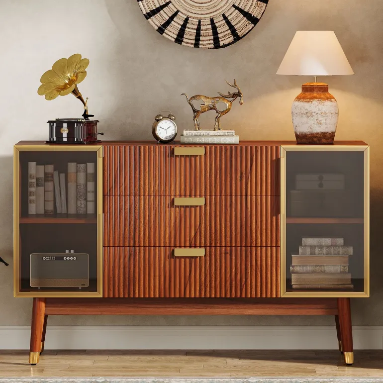Sale Tribesigns 55" Sideboard Buffet, Mid - Century Buffet Storage Cabinet with 3 Drawers