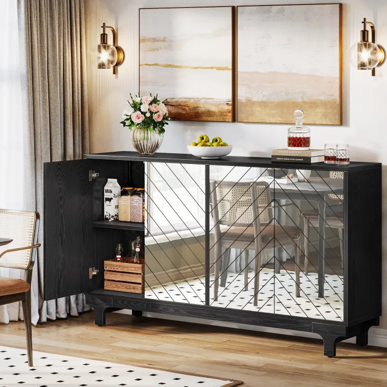 Flash Sale Tribesigns 59" Sideboard Buffet, Modern Credenzas Storage Cabinet with 4 Acrylic Mirror Doors