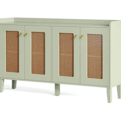 Hot Tribesigns 59" Sideboard Buffet, Rattan Wood Storage Cabinet with Storage Shelves