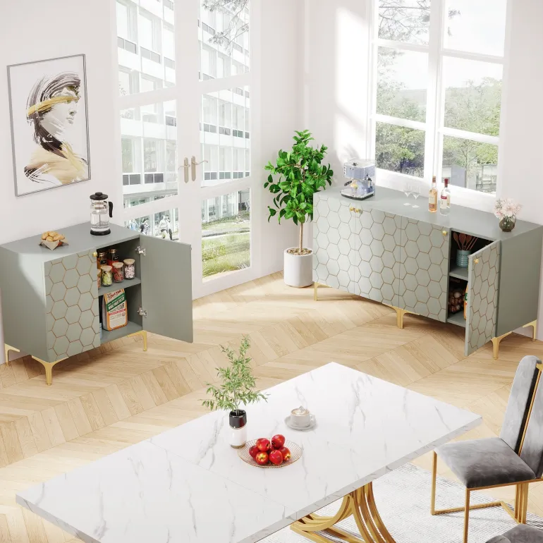 Sale Tribesigns 31.5" Sideboard Buffet Set of 2, Modern Storage Cabinet with Doors